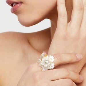 FP Jewelry Natural Mother Pearl Silver Ring Freshwate Pearl Adjustable Ring